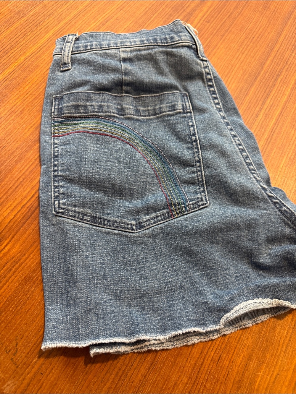 Madewell Blue Denim Shorts with Rainbow Pocket Stitching
